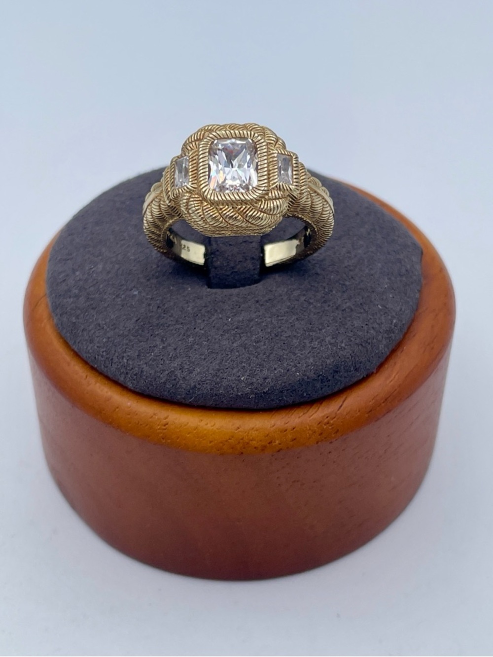 Judith Ripka 14K Gold Clad Sterling Silver 925 CZ 3 Stone Ring Thailand Size 8